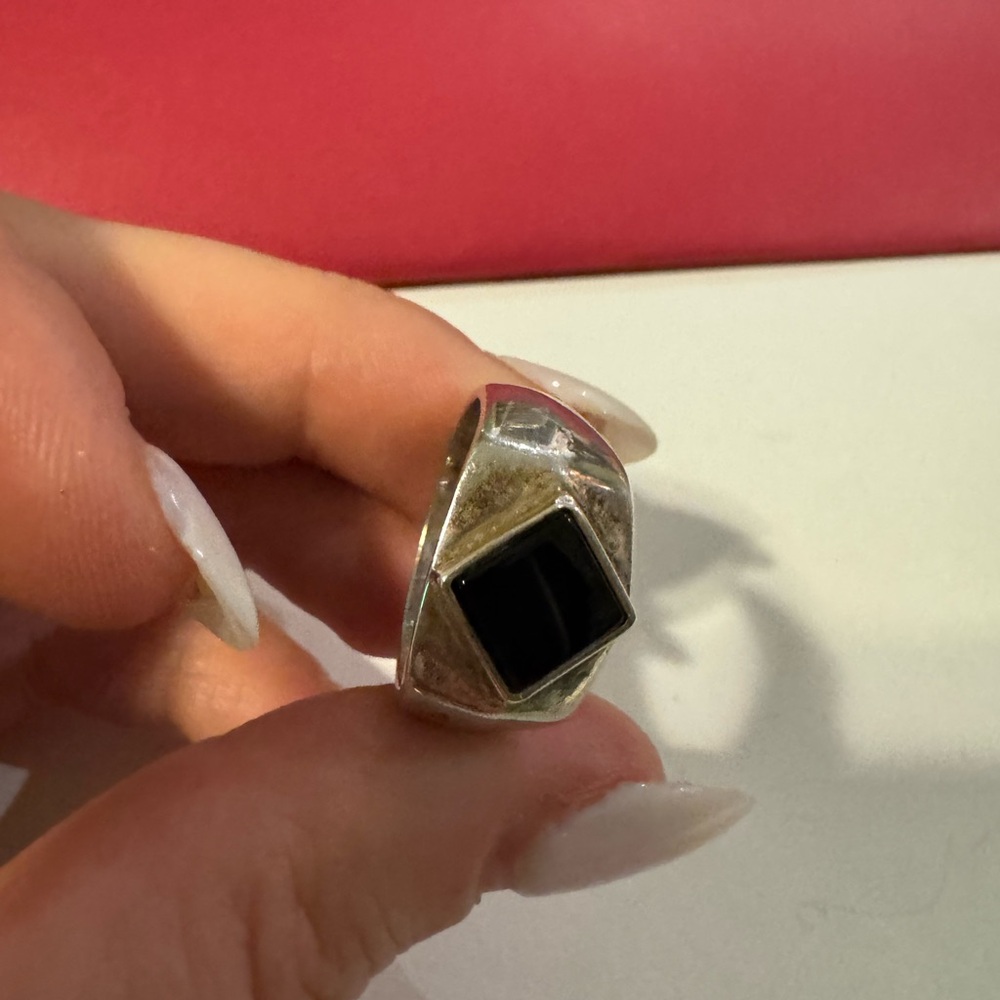 Stunning 925 Sterling silver and onyx vintage size 10 ring 10g - Picture 6 of 16